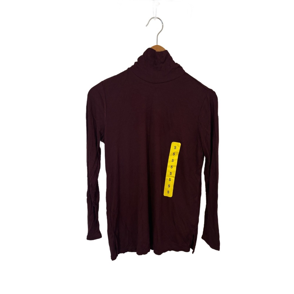 Jones New York Womens Ribbed Turtleneck Top Long Sleeve Burgundy Plum Small NWT